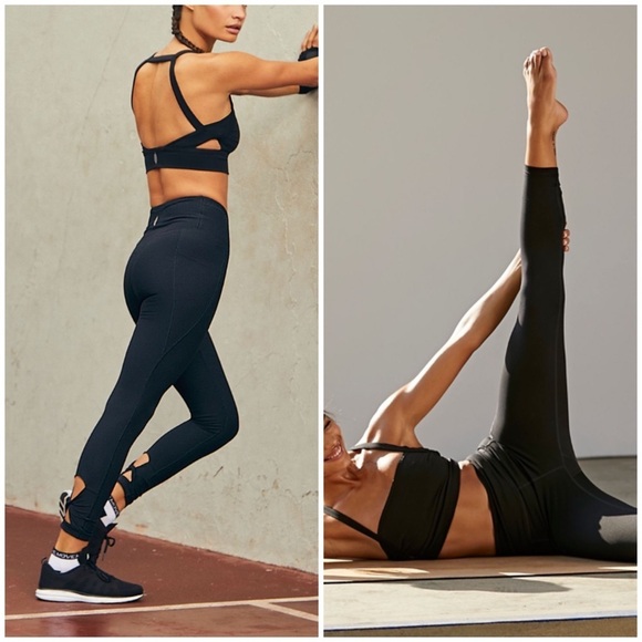 Black High-Waisted Cut-Out Ankle Wave Rider Active Workout Leggings - Picture 2 of 11